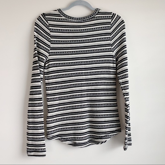 LUCKY BRAND Chloe Striped Thermal Henley Top Waffle Knit Black White Size Medium - Picture 4 of 6